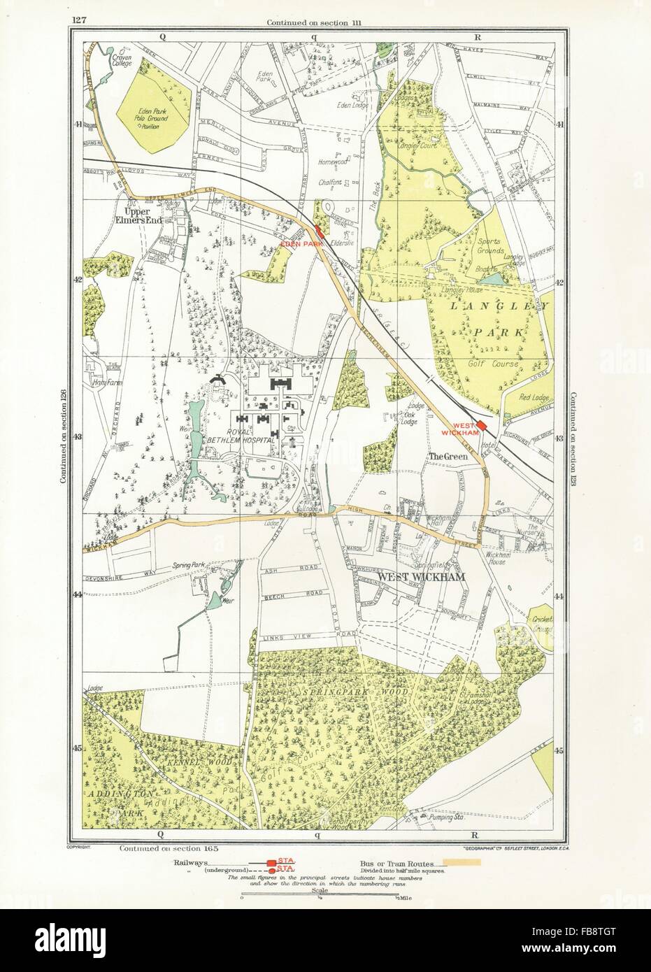 Londres. Upper Elmers End, West Wickham, Eden Park, parc, printemps 1933 carte ancienne Banque D'Images