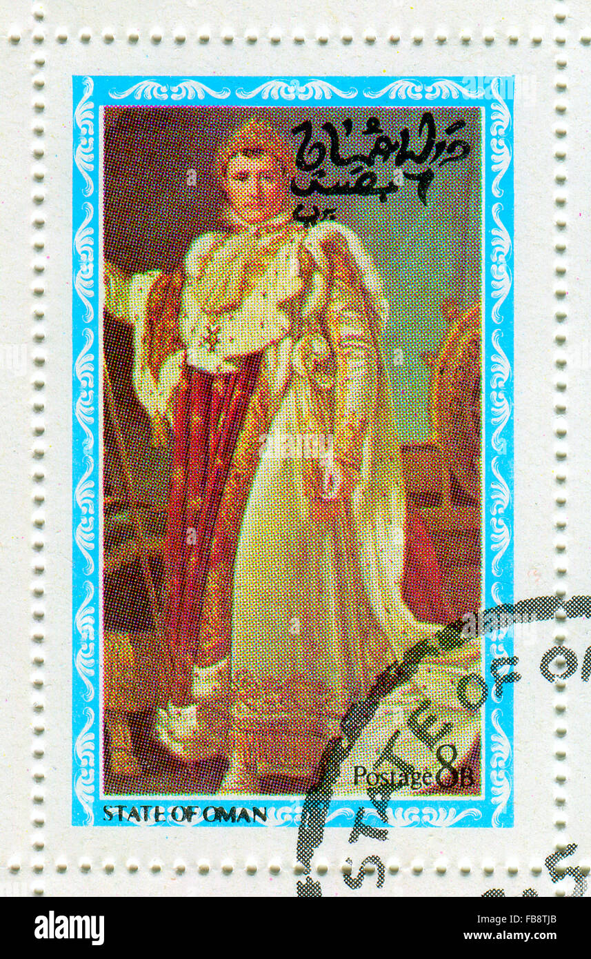 Etat d'OMAN - circa 1976 : timbre imprimé dans la région d'Oman montre image du Napoléon Bonaparte (né Napoleone di Buonapart Banque D'Images