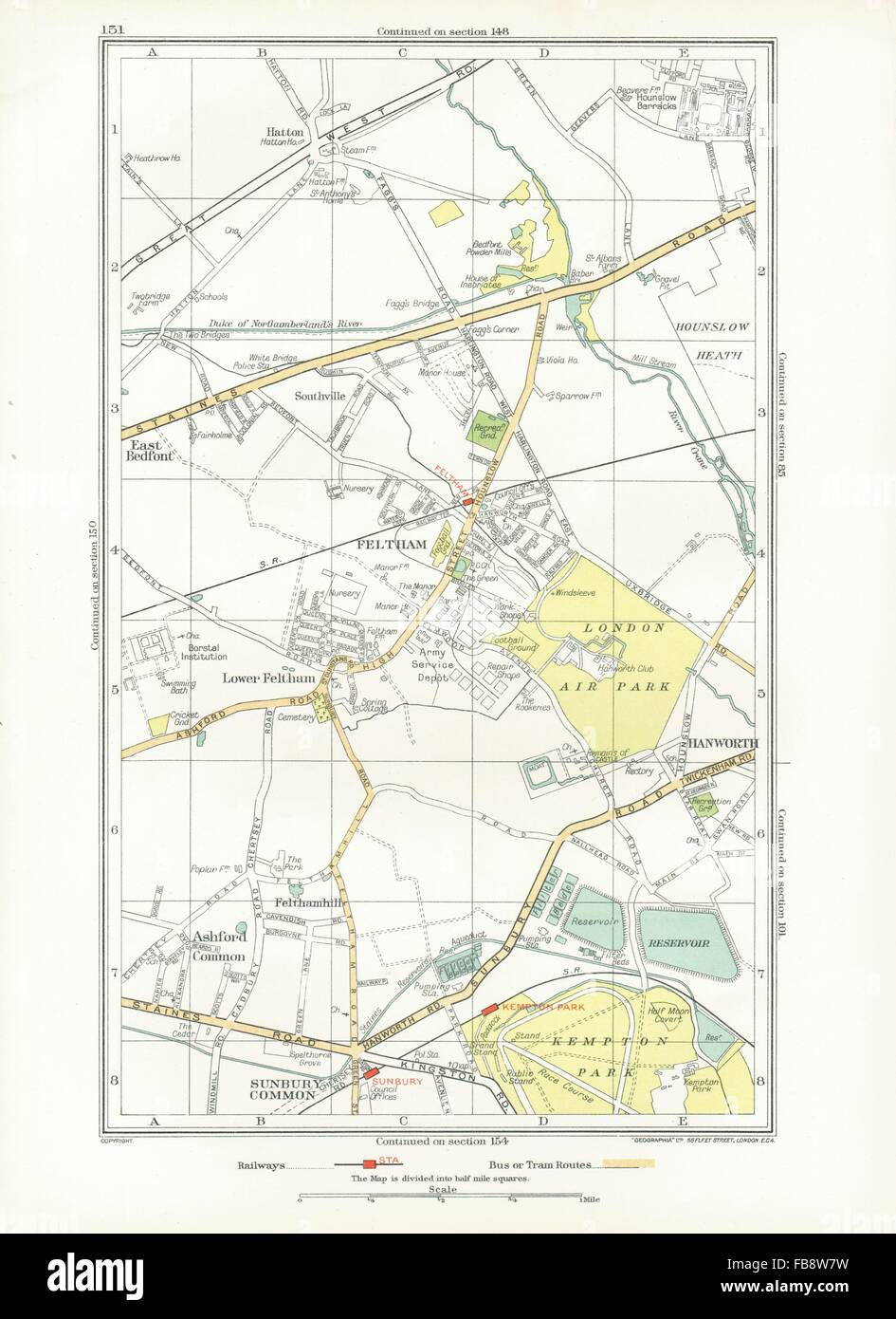 FELTHAM. Hounslow, Hatton, commune de Sunbury, Hanworth, Ashford, 1933 commun site Banque D'Images
