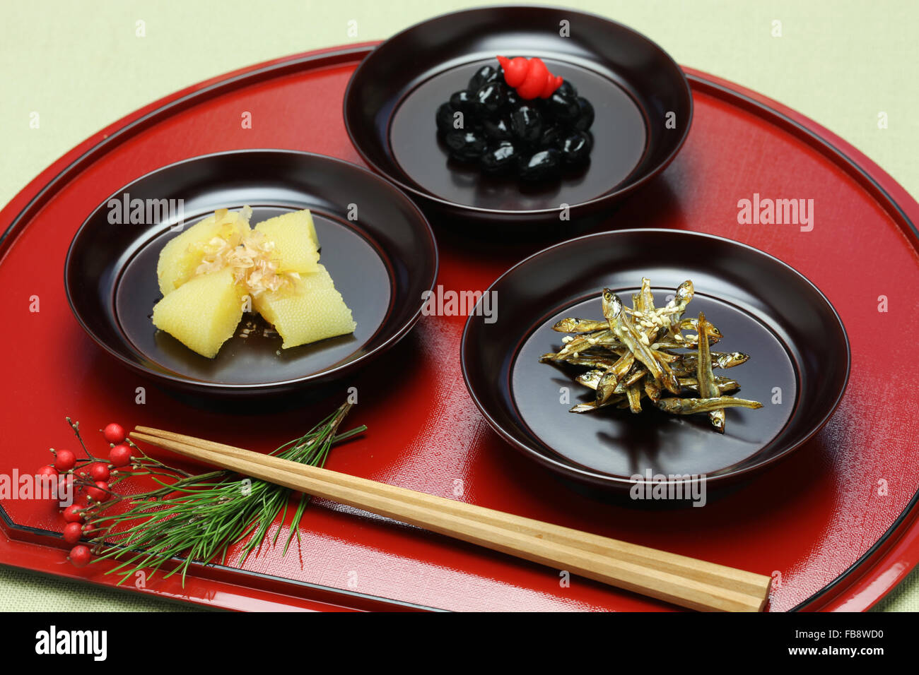 Nouvel An japonais osechi ryori, repas de fête célébration,apéritif assortis Banque D'Images