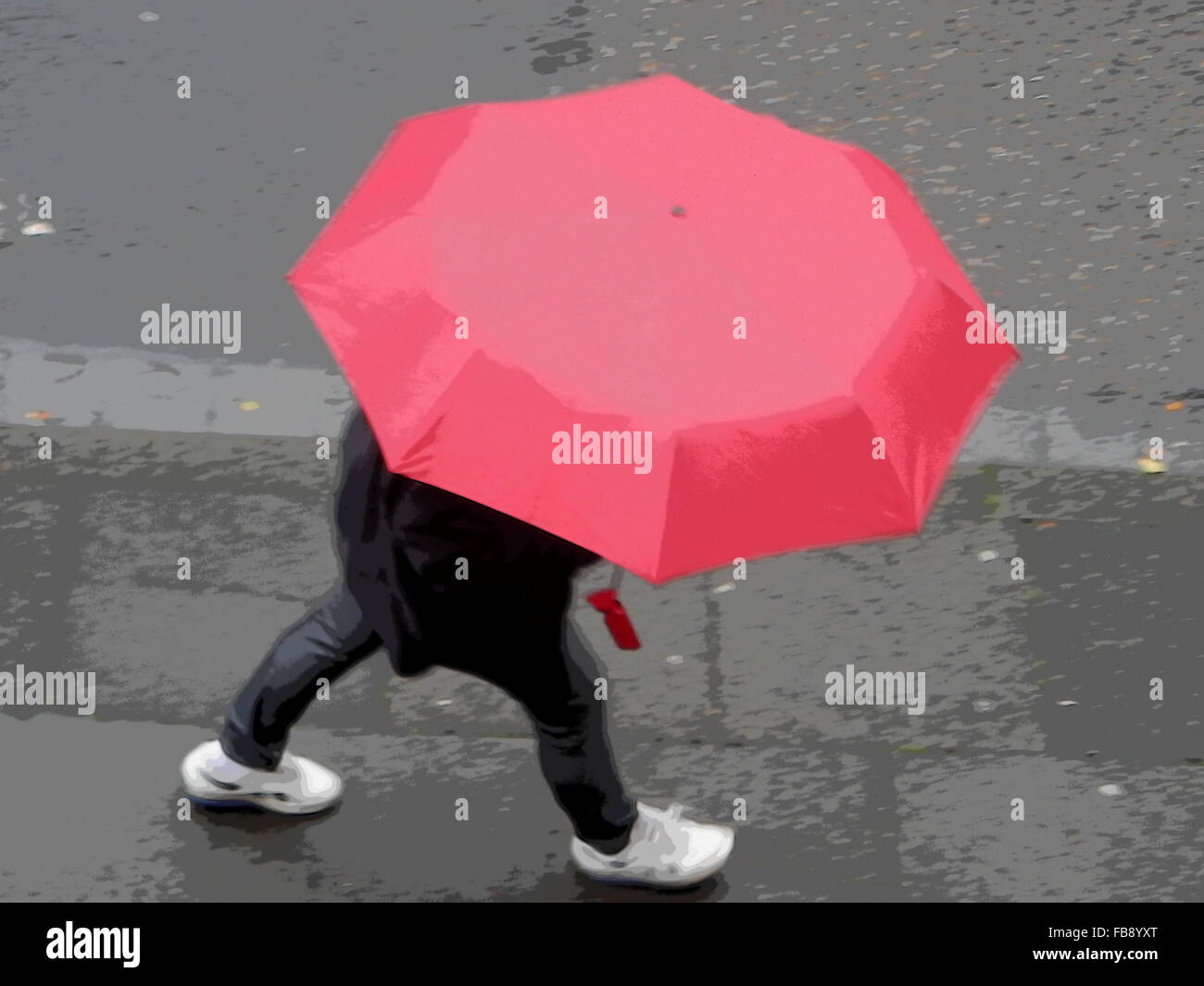 Femme avec un parapluie rouge Banque D'Images