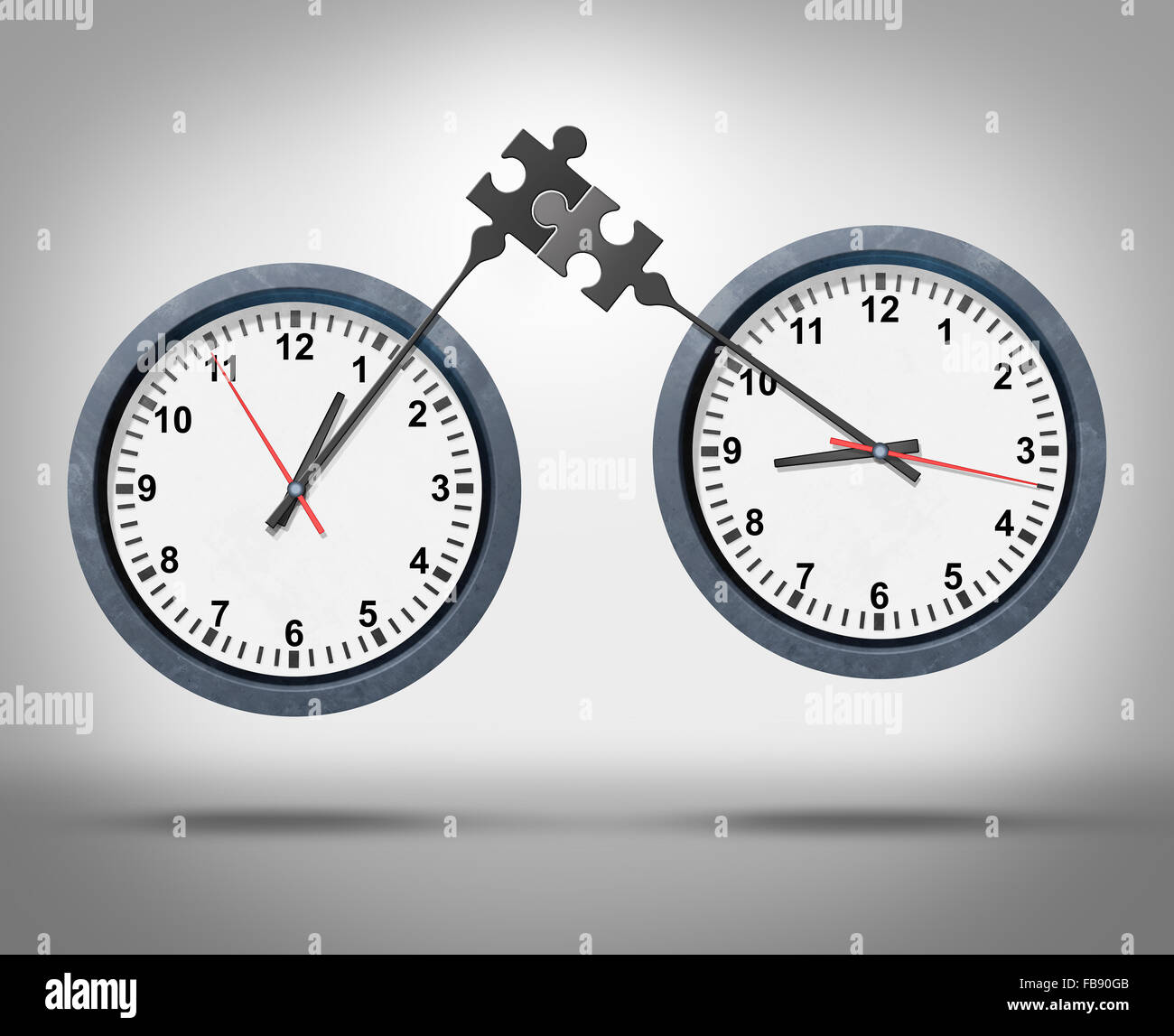 Concept de gestion du temps comme deux horloges avec des minutes de la connexion comme un puzzle représentant global business programme de rendez-vous Banque D'Images