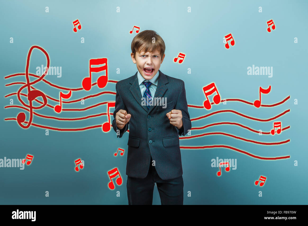 Adolescent serra les poings et hurler les notes de musique sketch Banque D'Images