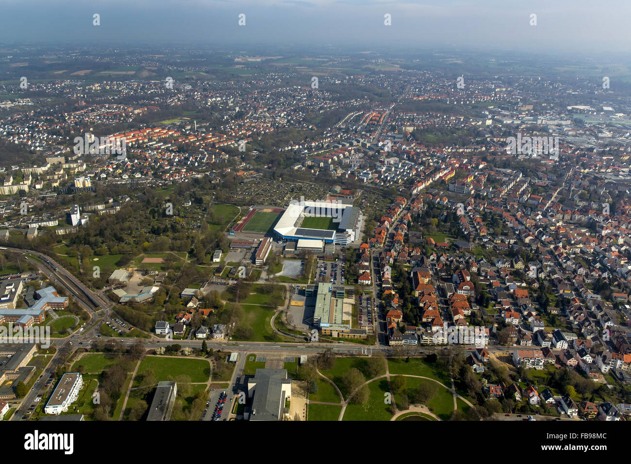 Vue aérienne, le stade du club de troisième ligue nationale Arminia Bielefeld, Allemand sports club Arminia Bielefeld e. V., Banque D'Images