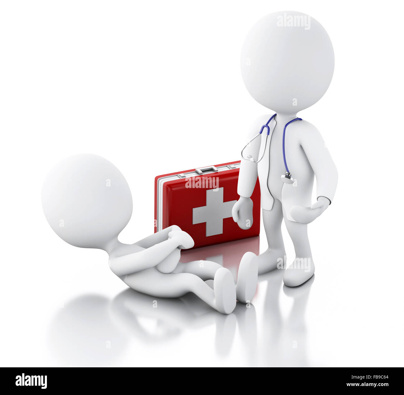 3d illustration. Les blancs doctor with stethoscope contrôler les gens avec d'estomac. Isolé sur fond blanc Banque D'Images