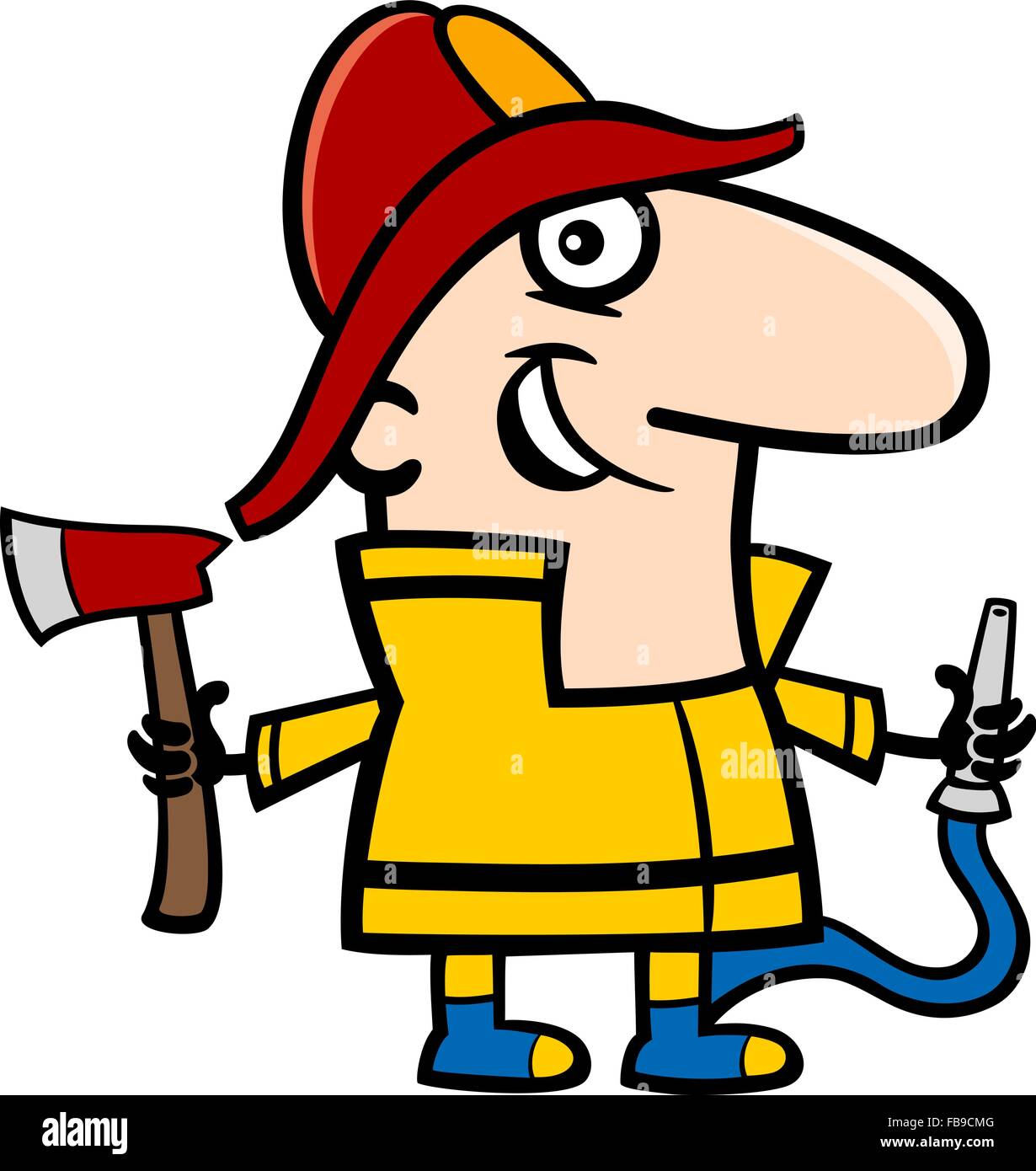 Cartoon Illustration de drôle de pompier en uniforme l'occupation professionnelle Illustration de Vecteur