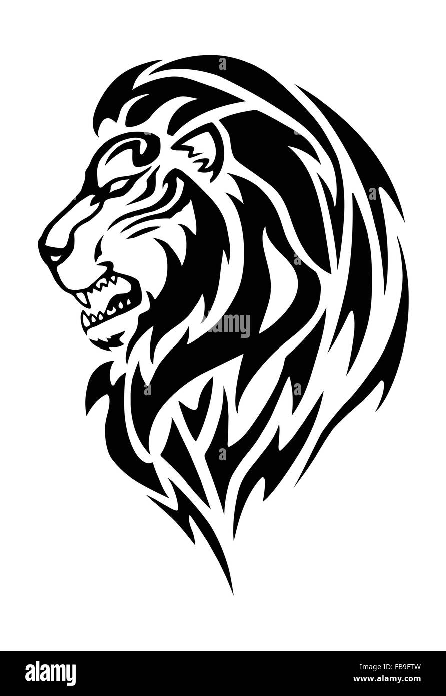 Simple illustration d'une tête de lion en blanc Banque D'Images
