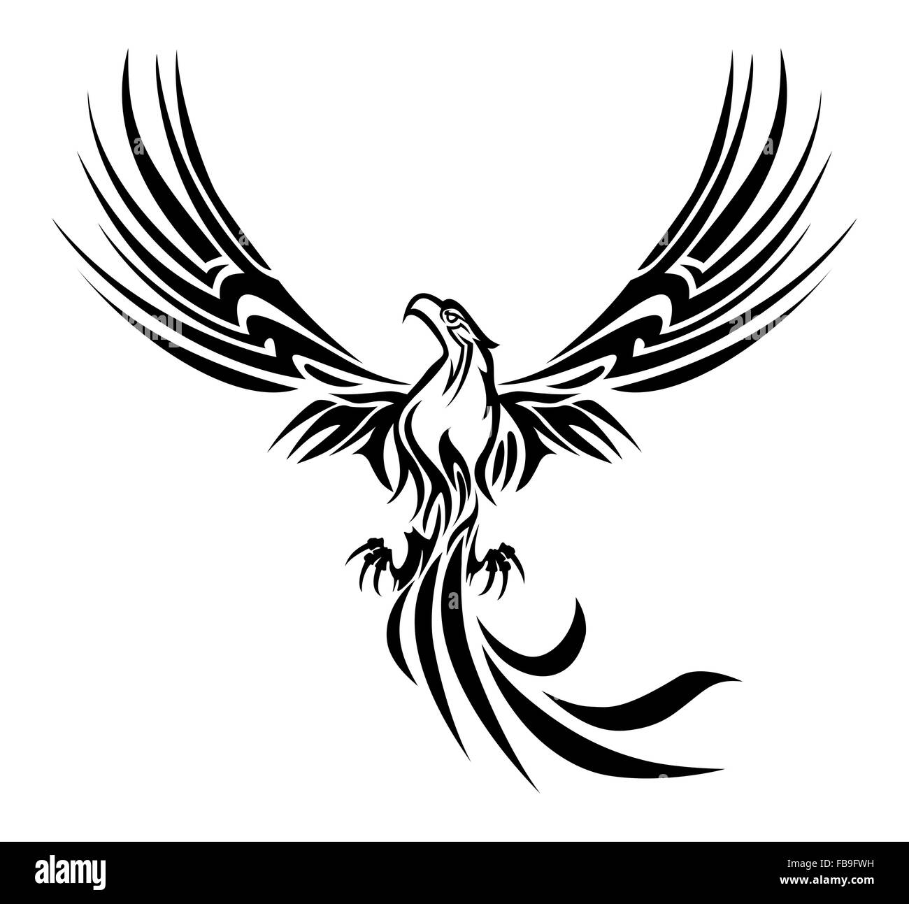 Les illustrations d'un mythe concept phoenix oiseaux le feu du tatouage sur fond blanc isolé Banque D'Images