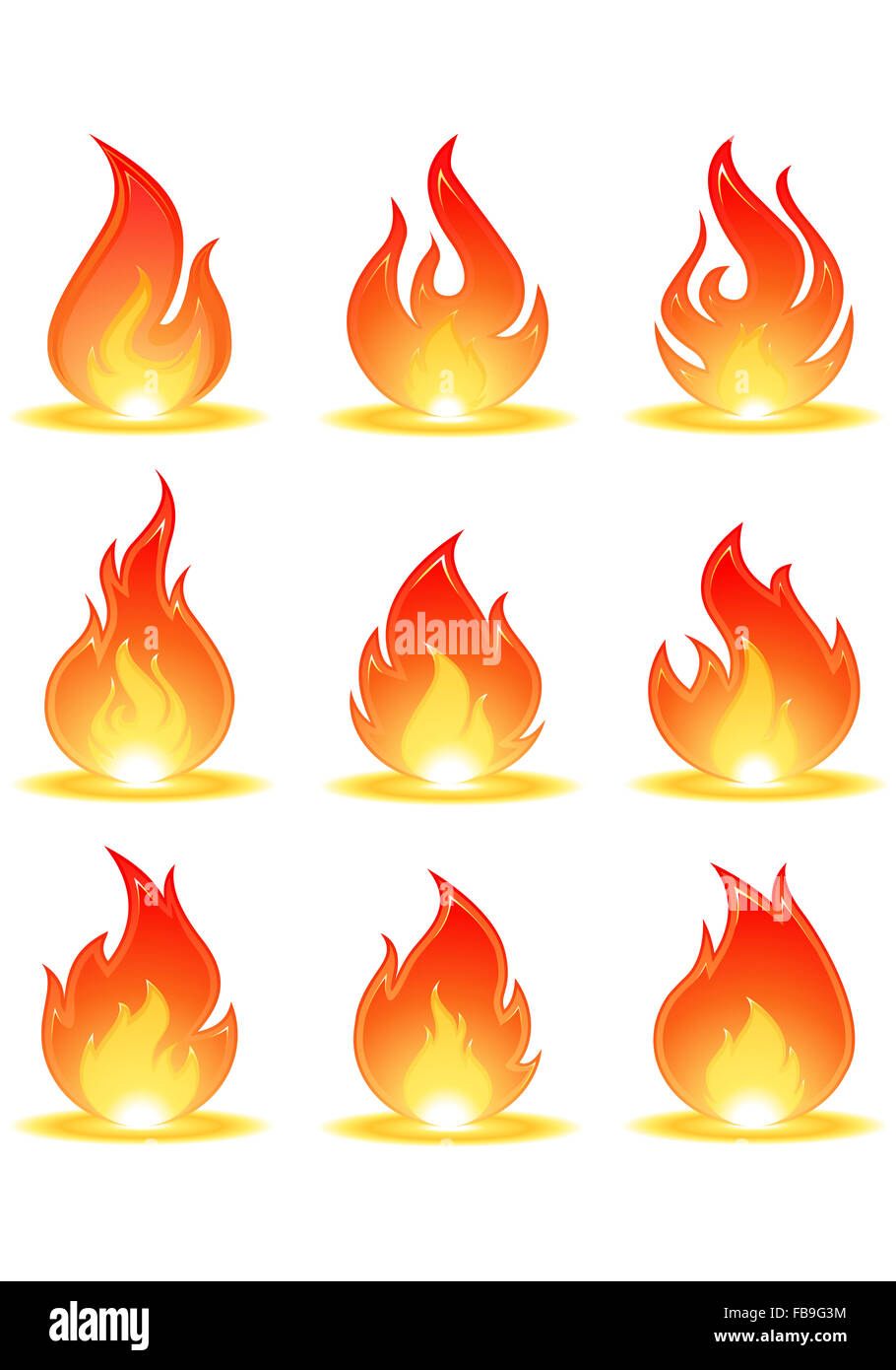Illustration très détaillées sur l'ensemble des flammes isoler fond blanc Banque D'Images