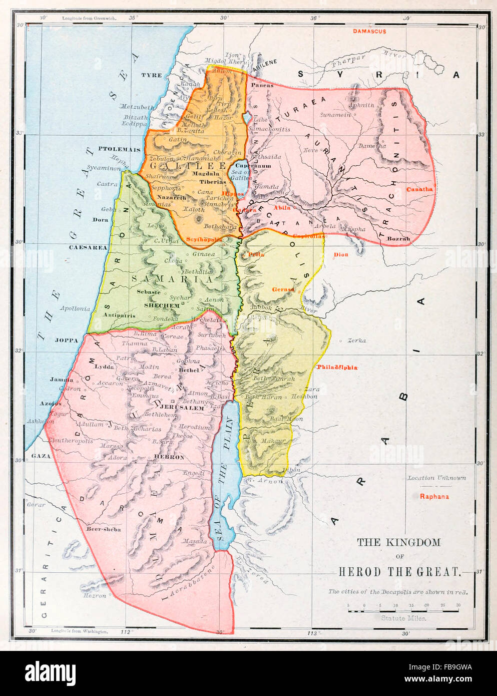 Carte du Royaume d'Hérode le Grand Banque D'Images