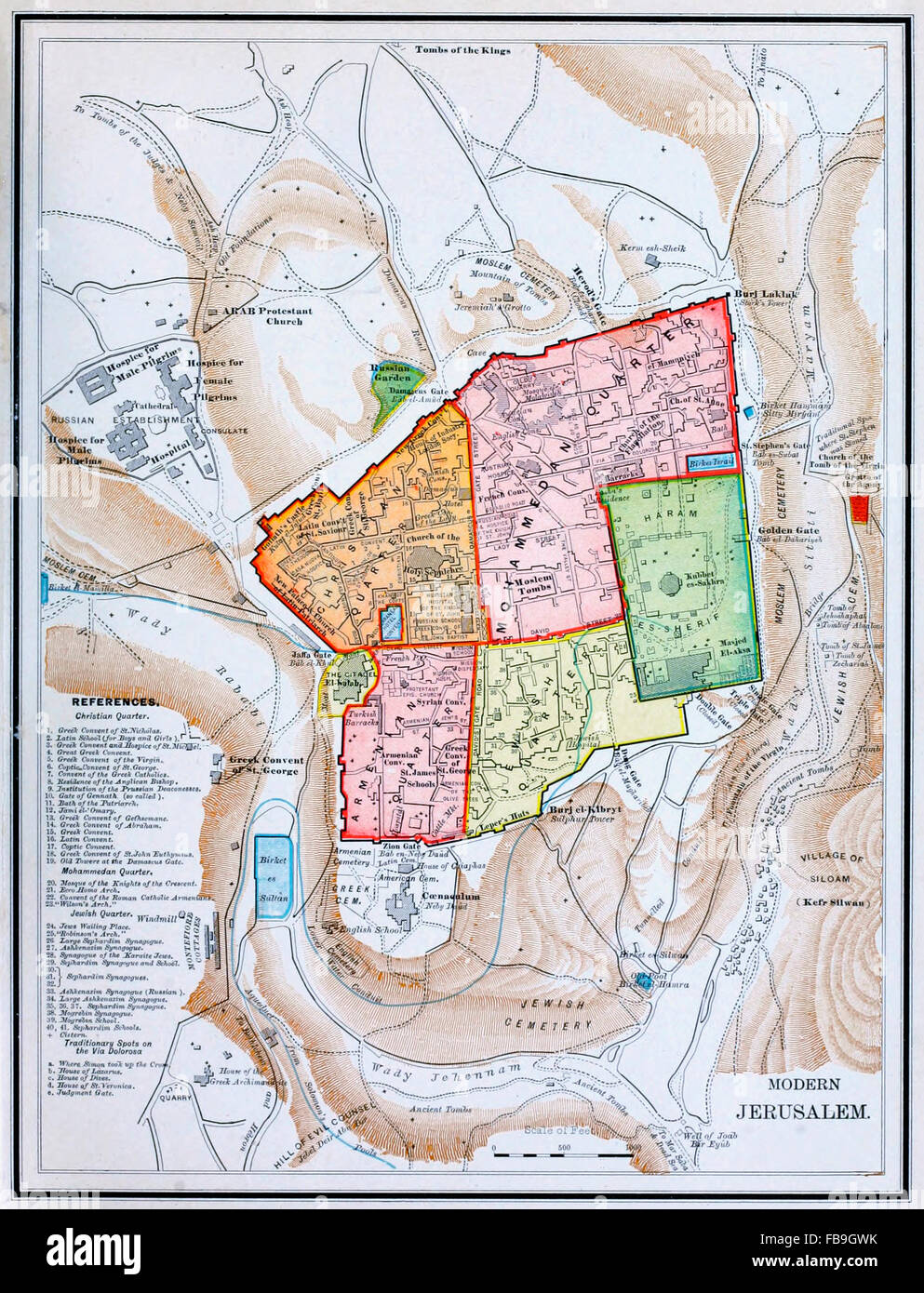 Carte de Jérusalem moderne, vers 1910 Banque D'Images