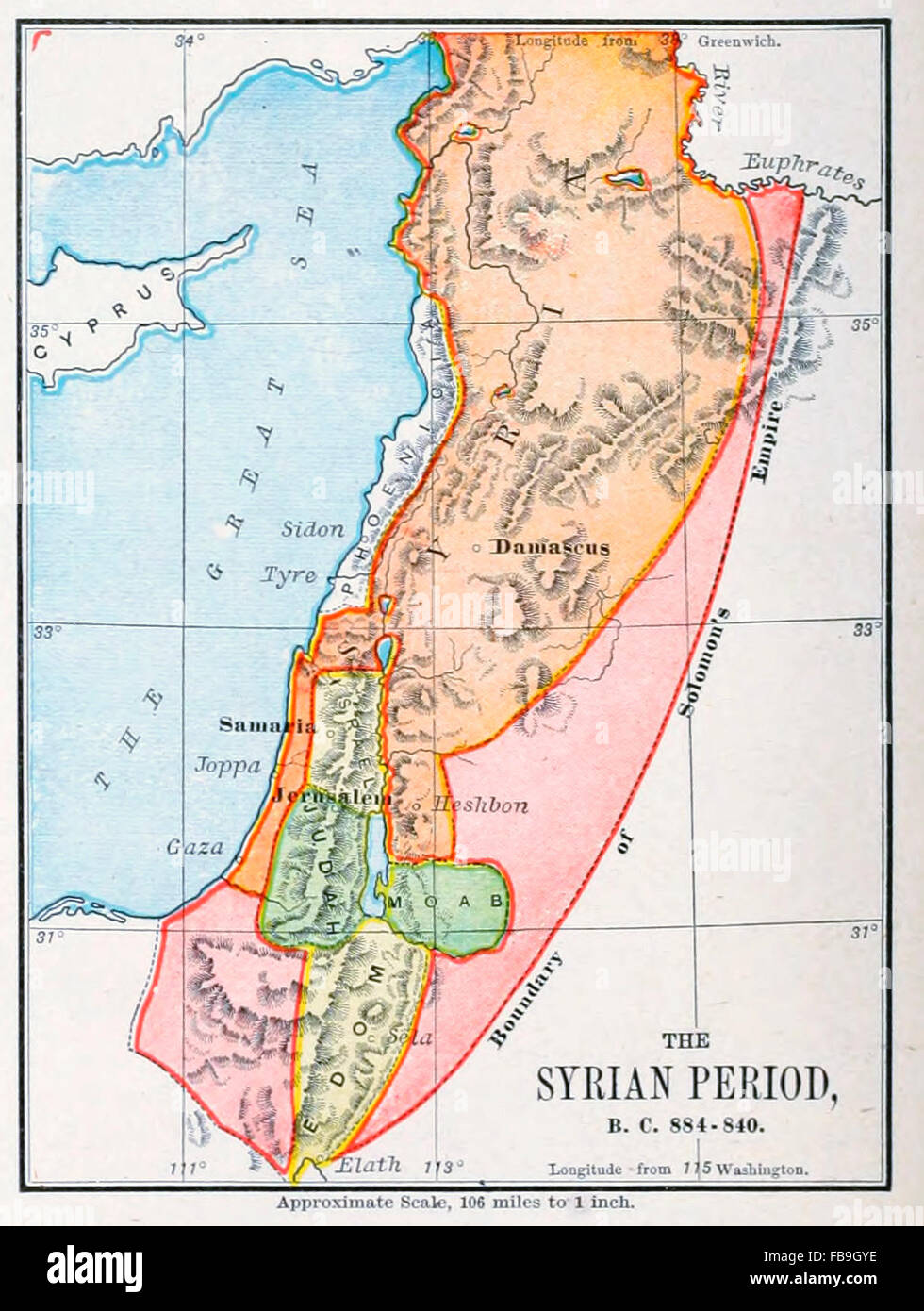 La carte de la Palestine au cours de la période Syrienne, BC 884 - 840 Banque D'Images