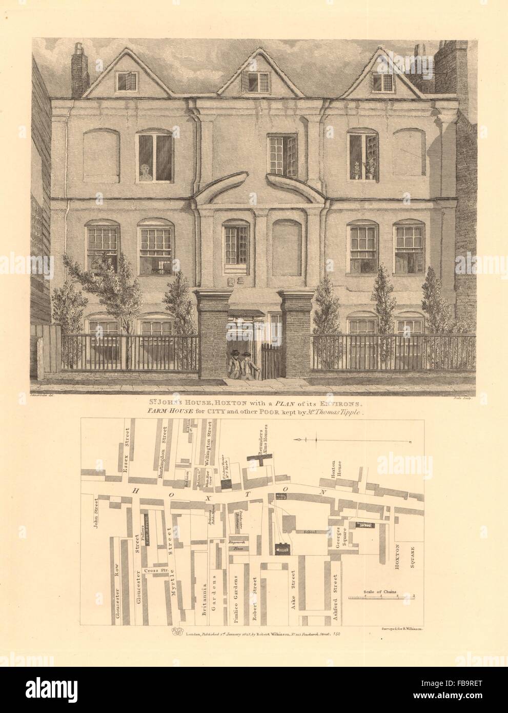 Plan de HOXTON STREET. Saint-jean-chambre. Hoxton square. Londres, 1834 Banque D'Images
