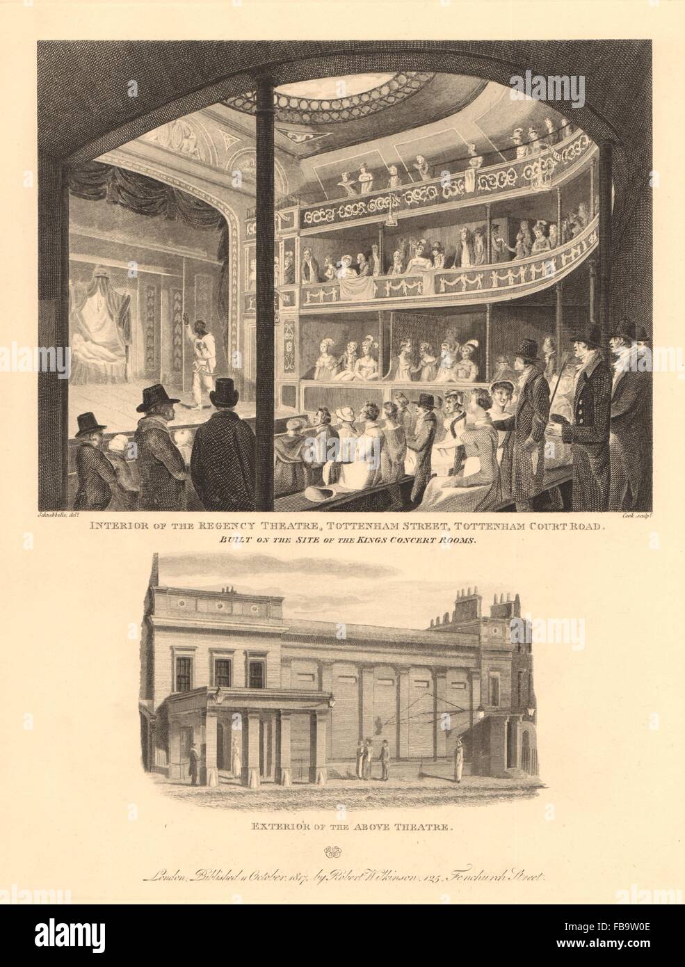 REGENCY THEATRE (plus tard la SCALA), Tottenham/Charlotte Street, Londres, 1834 Banque D'Images