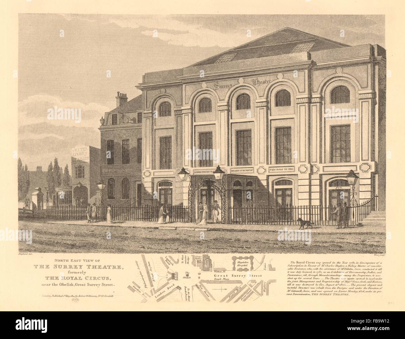 SURREY THEATRE (ex-ROYAL CIRCUS), Lambeth. ST GEORGE'S CIRCUS, 1834 plan du site Banque D'Images