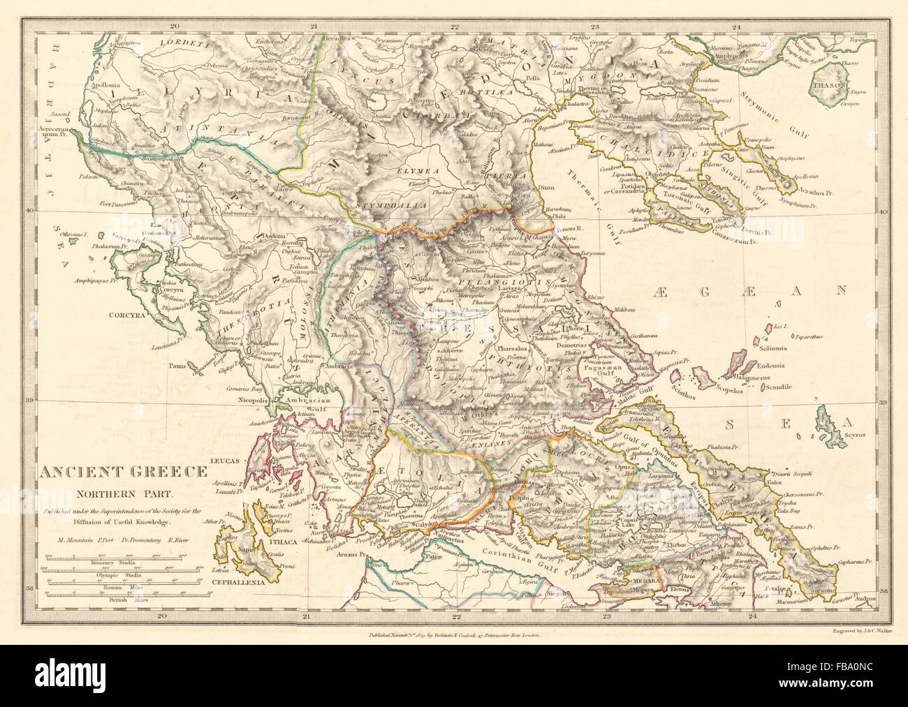 La Grèce antique. L'Eubée l'Epire Thessalie Macédoine Aetolia. SDUK, 1844 Ancien site Banque D'Images