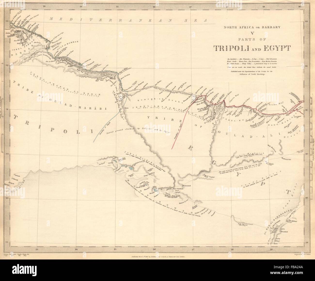 La barbarie de l'AFRIQUE DU NORD. Parties de Tripoli (Libye) et l'Égypte. Tribus. SDUK, 1844 map Banque D'Images