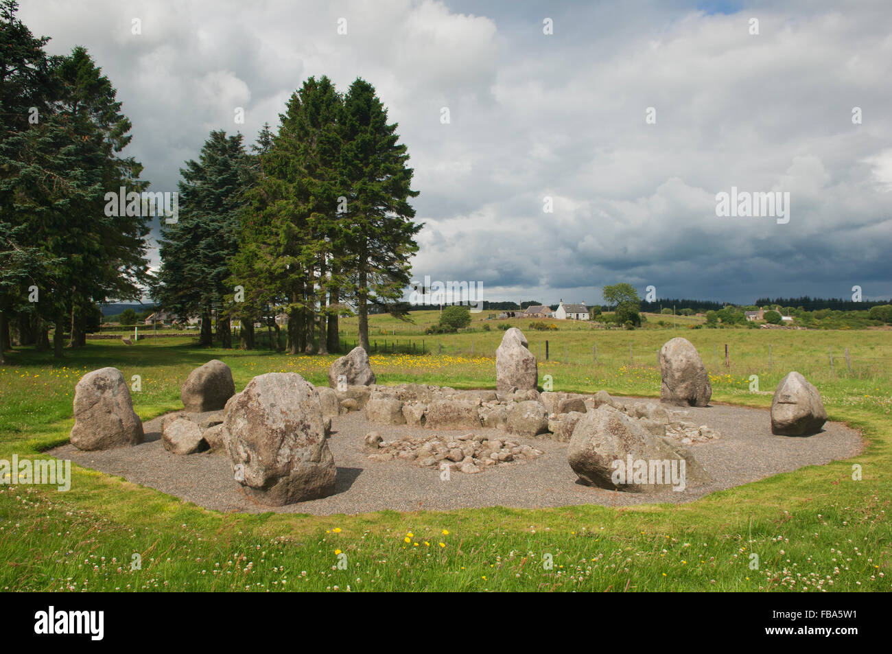 Cullerlie Stone Circle près du village de Echt - Aberdeenshire, Ecosse, Royaume-Uni. Banque D'Images