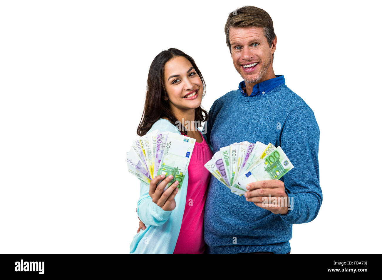 Portrait of couple montrant l'argent Banque D'Images