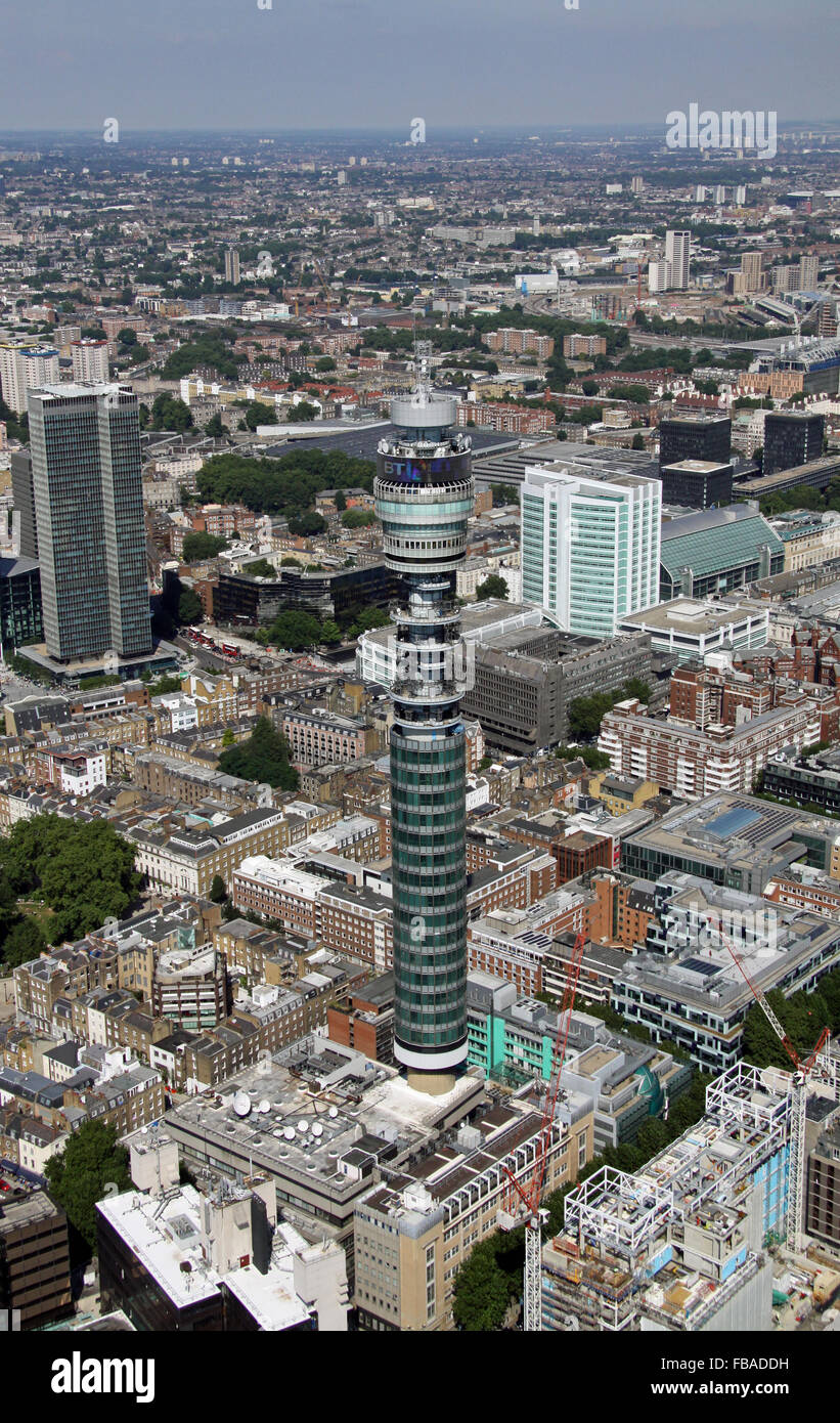 Vue aérienne de la BT Tower, Tour de l'ancien bureau de poste, Londres, UK Banque D'Images