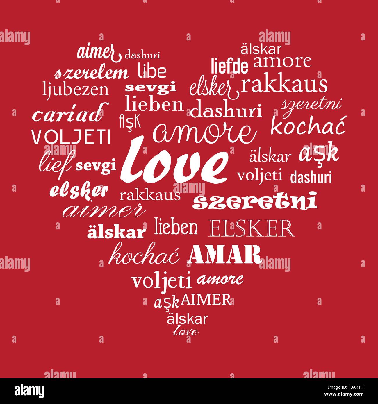 Love Heart Vector Avec Mots Calligraphiques Dans Toutes Les Langues Pour Bonne Saint Valentin A Tous Le Monde Image Vectorielle Stock Alamy