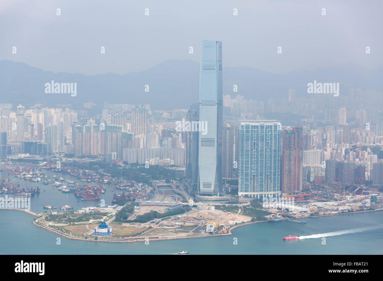 Gratte-ciel du port de Victoria, l'île de Hong Kong Chine Asie vu vue depuis le pic Bevedere sommet. Banque D'Images