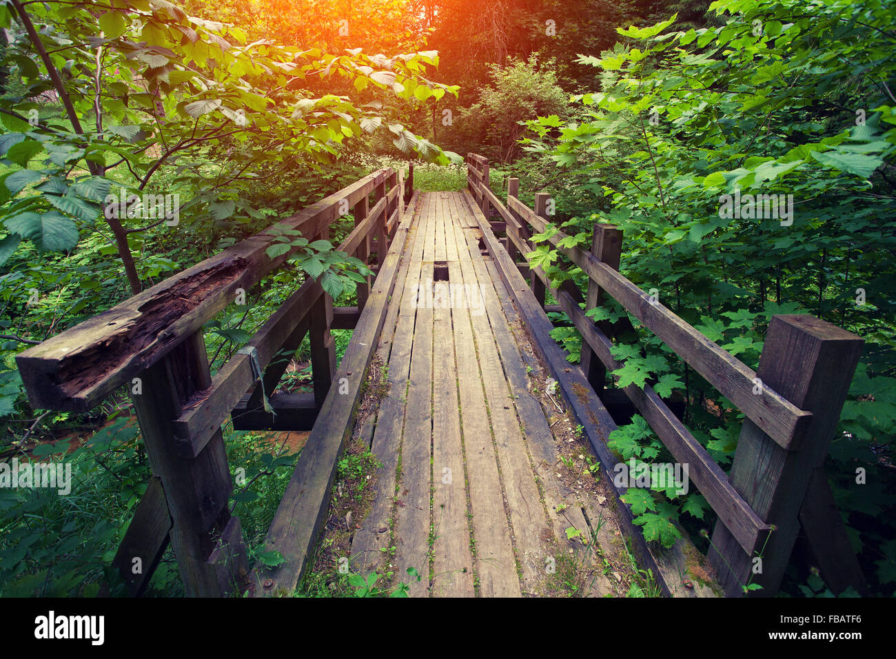 Paysage avec pont en bois Banque de photographies et d’images à haute