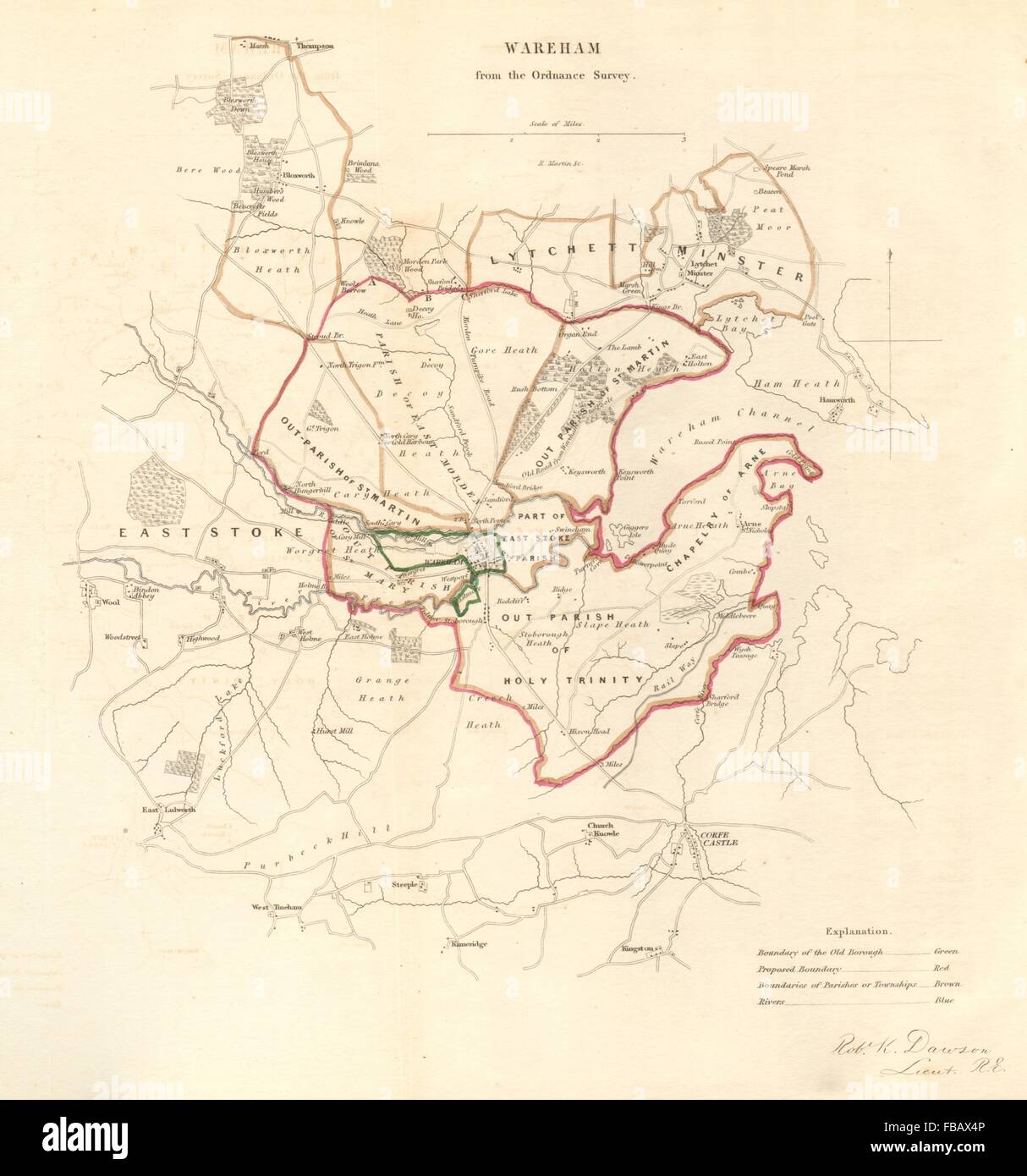 WAREHAM borough/plan de la ville. La LOI SUR LA RÉFORME. Château de Corfe. Le Dorset. DAWSON, 1832 map Banque D'Images