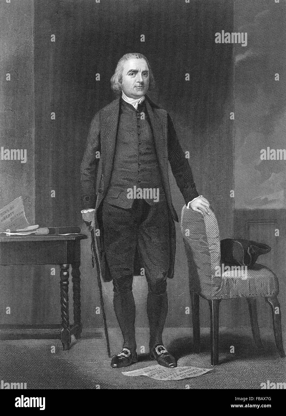 Samuel Adams. Portrait de l'état américain Samuel Adams, gravure par Alonso Chappel Banque D'Images