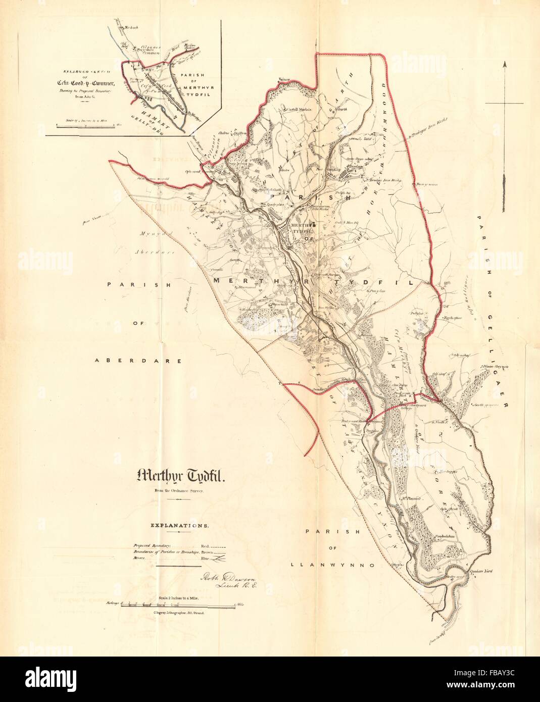 MERTHYR TYDFIL/TUDFUL quartier/ville plan. La LOI SUR LA RÉFORME. Gellideg. DAWSON, 1832 map Banque D'Images