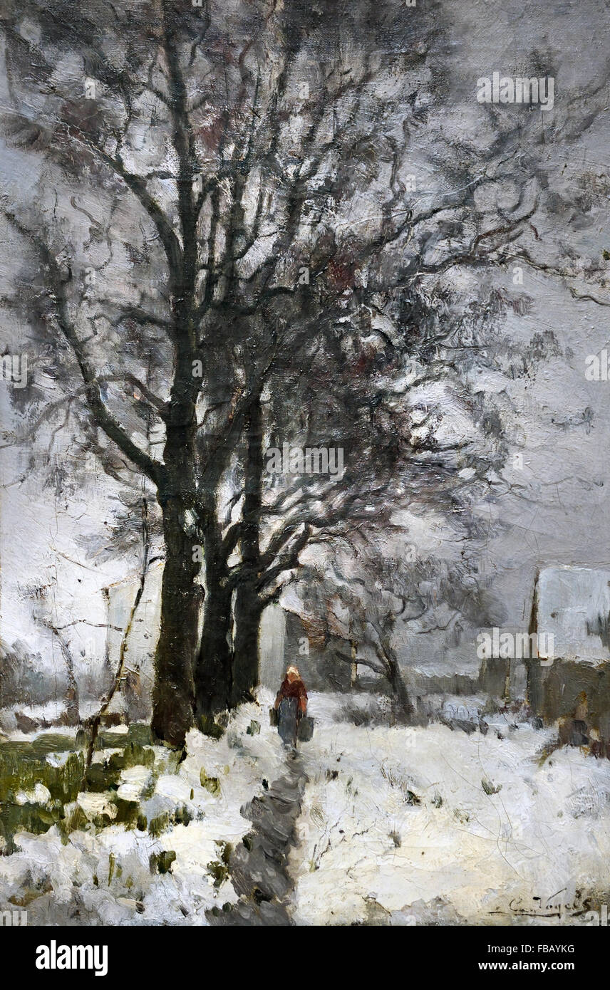 L'hiver par Guillaume Vogels 1836-1896 peintre belge Belgique Banque D'Images