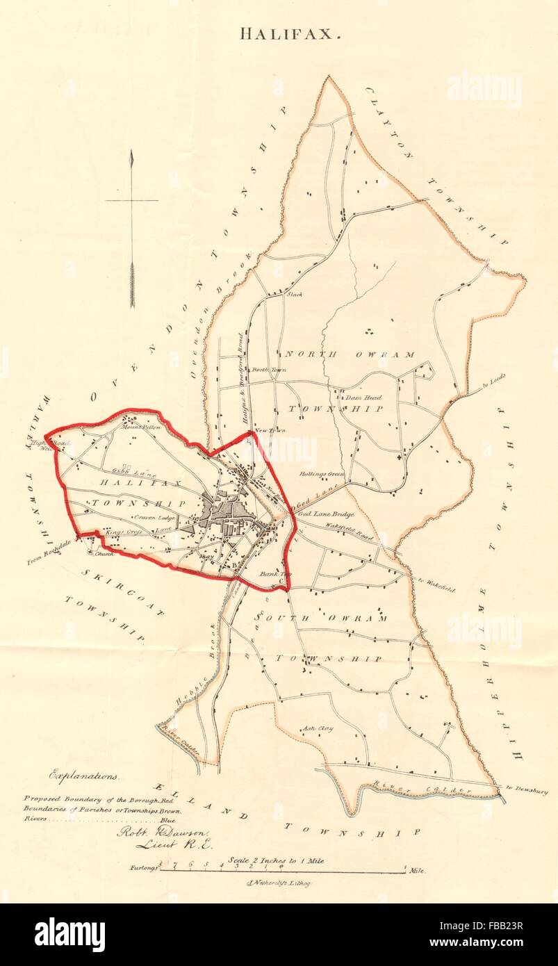 Arrondissement de HALIFAX/plan de la ville. La LOI SUR LA RÉFORME. Northowram. Le Yorkshire. DAWSON, 1832 map Banque D'Images