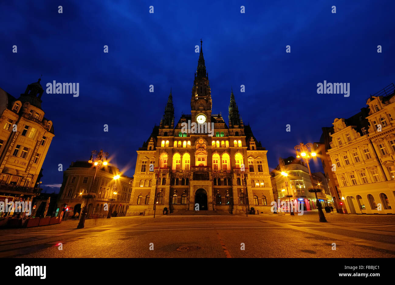 Liberec Liberec mairie Rathaus Nacht - nuit 02 Banque D'Images
