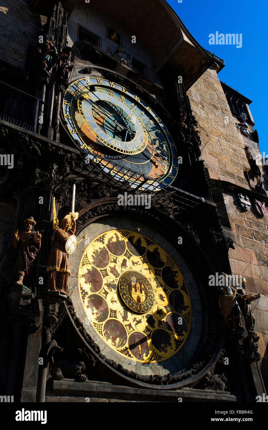 L'horloge astronomique, l'ancien Hôtel de Ville, Prague, République tchèque ; Banque D'Images