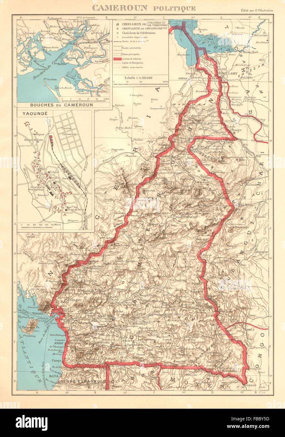 Cameroun COLONIAL/Cameroun. Plan de Yaoundé. Afrique équatoriale française 1938 map Banque D'Images