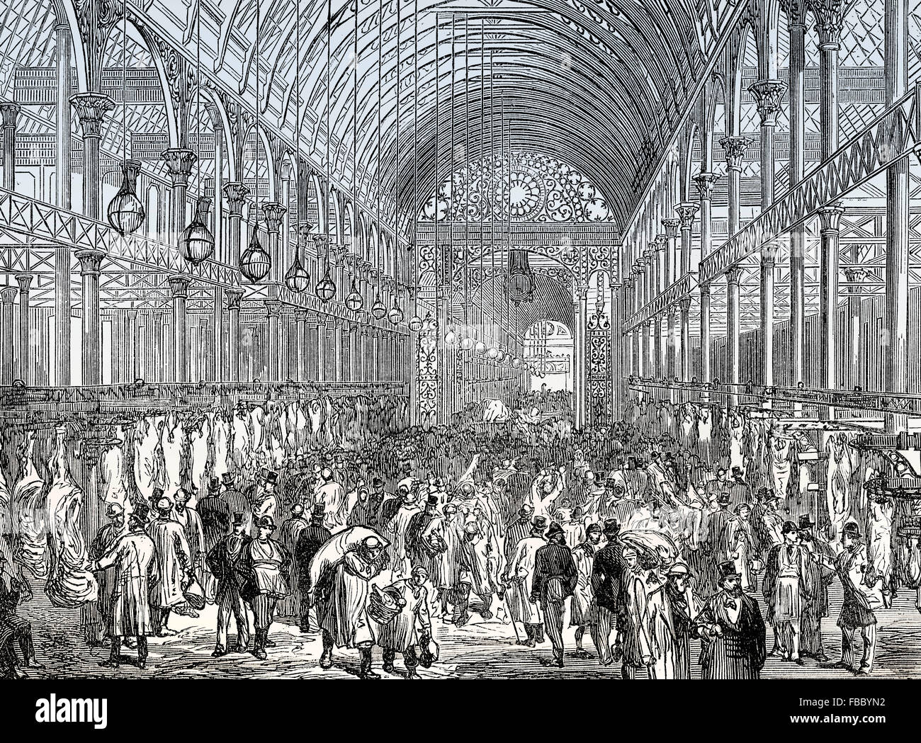 Marché de Smithfield, viande et volaille market Hall, 19e siècle, Londres, UK Banque D'Images