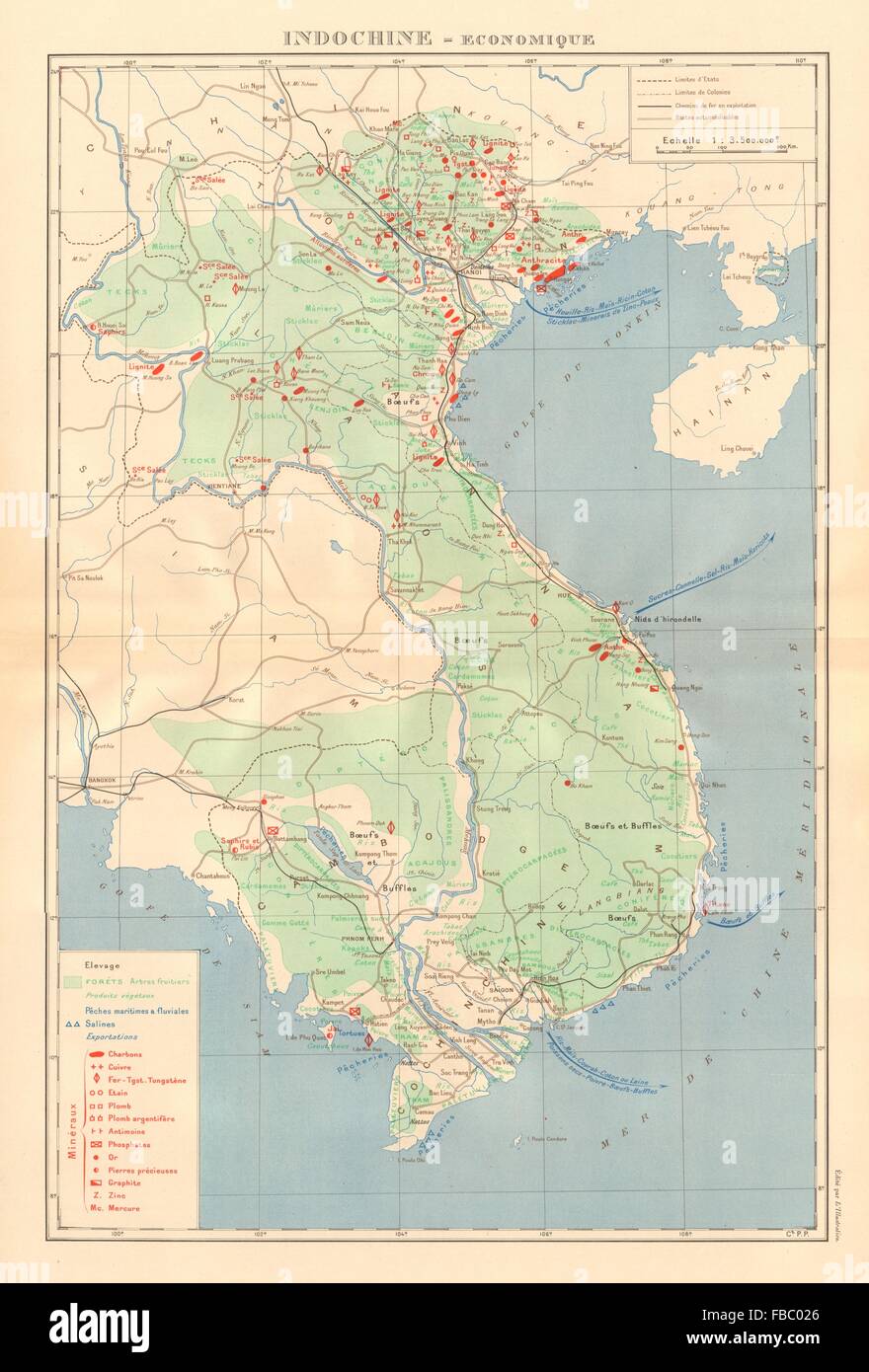 L'Indochine française coloniale. Indochine française. Economique. Carte ...