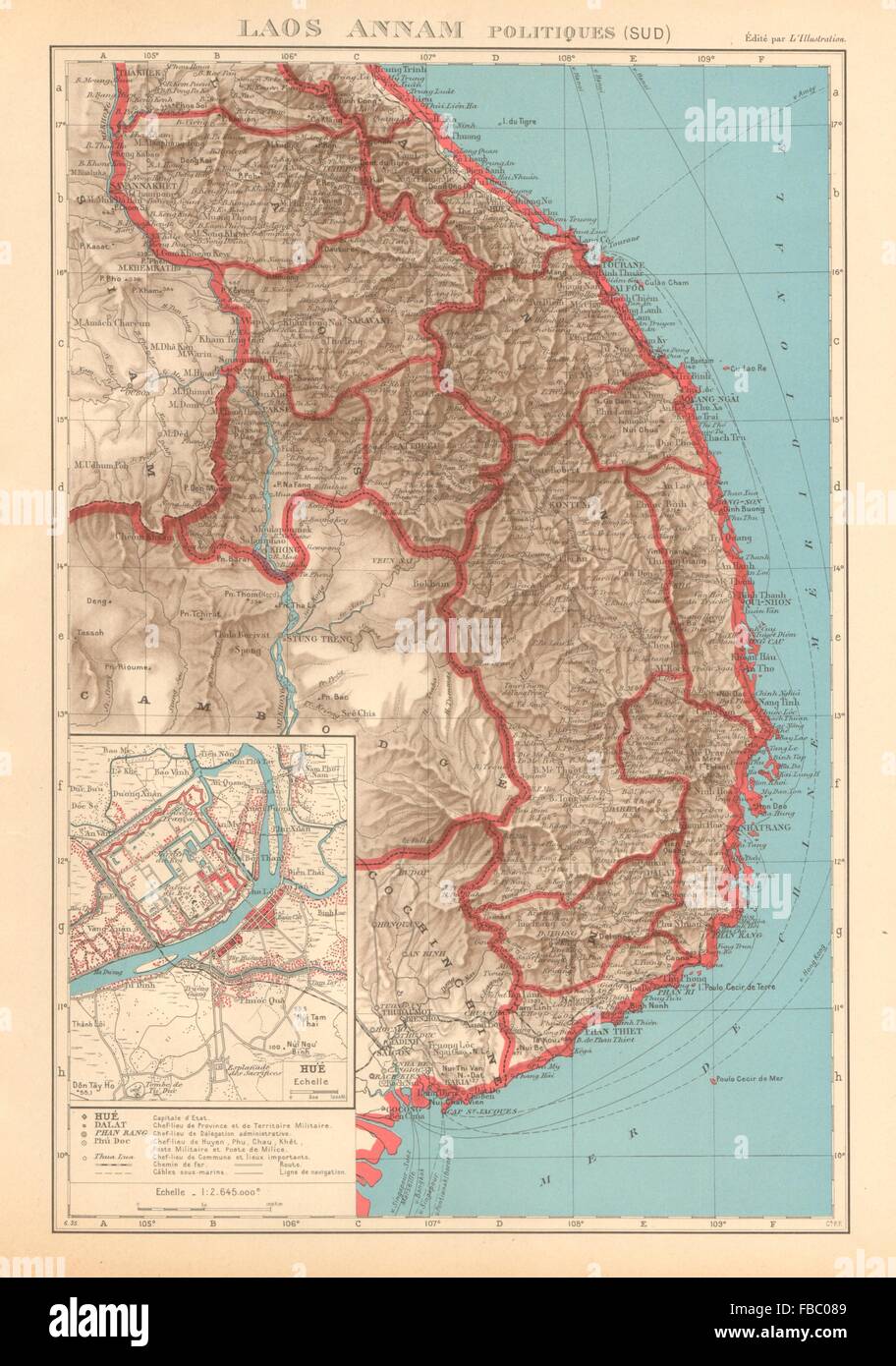 L'Indochine française Indochine. Sud Laos et l'Annam. Le Vietnam. La ville de Hue, 1938 plan du site Banque D'Images