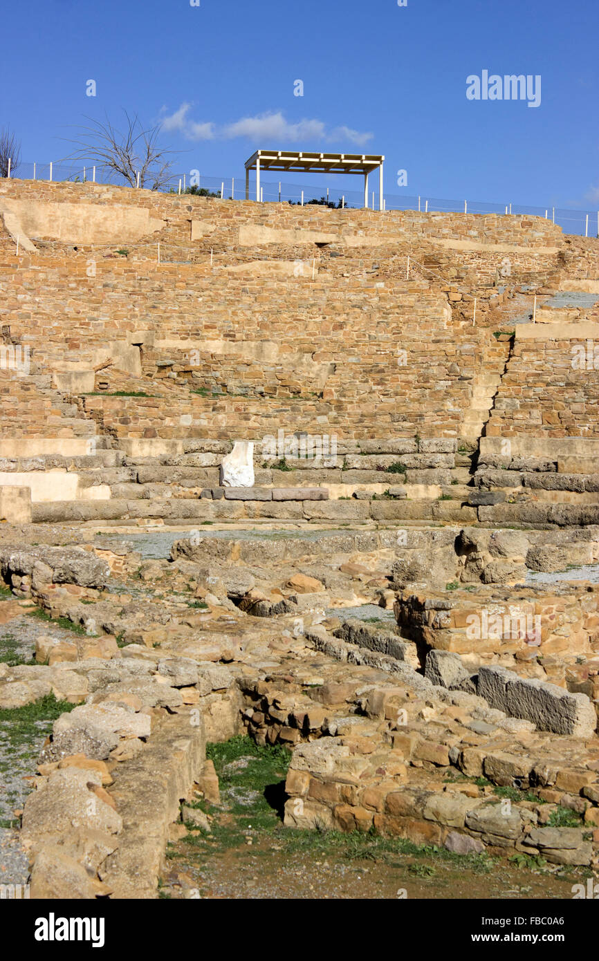 L'ancien amphithéâtre / Ifestia Ifesteia de théâtre (ou d'Hephaistia) détails architecturaux. L'île de Lemnos, GR Banque D'Images