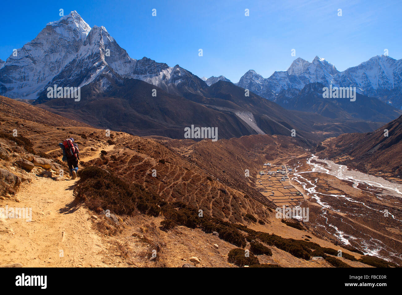 La randonnée de la vallée de Khumbu Banque D'Images