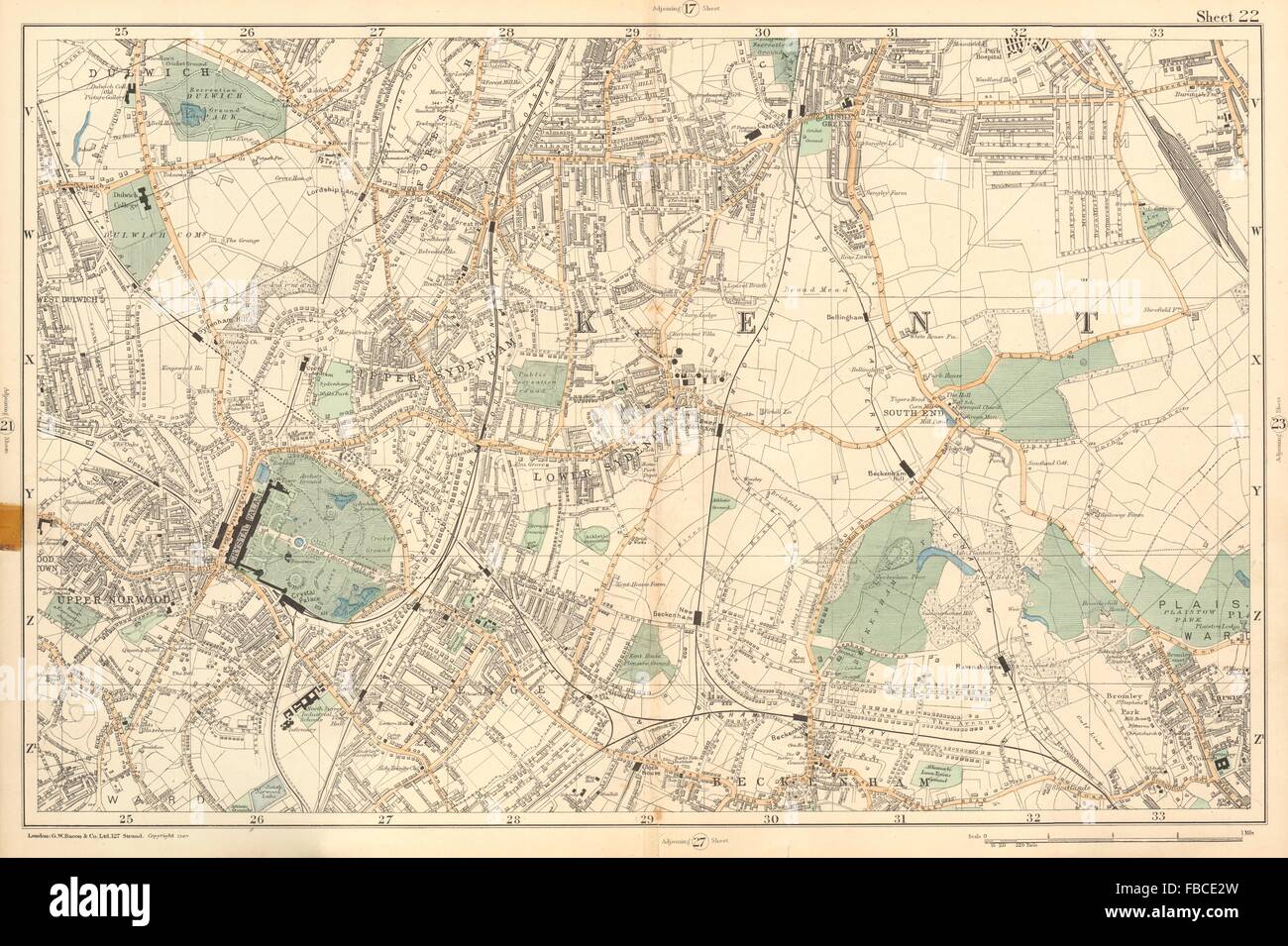 Sydenham LONDRES Beckenham Penge Catford 76200 Norwood Lewisham. BACON 1903 map Banque D'Images