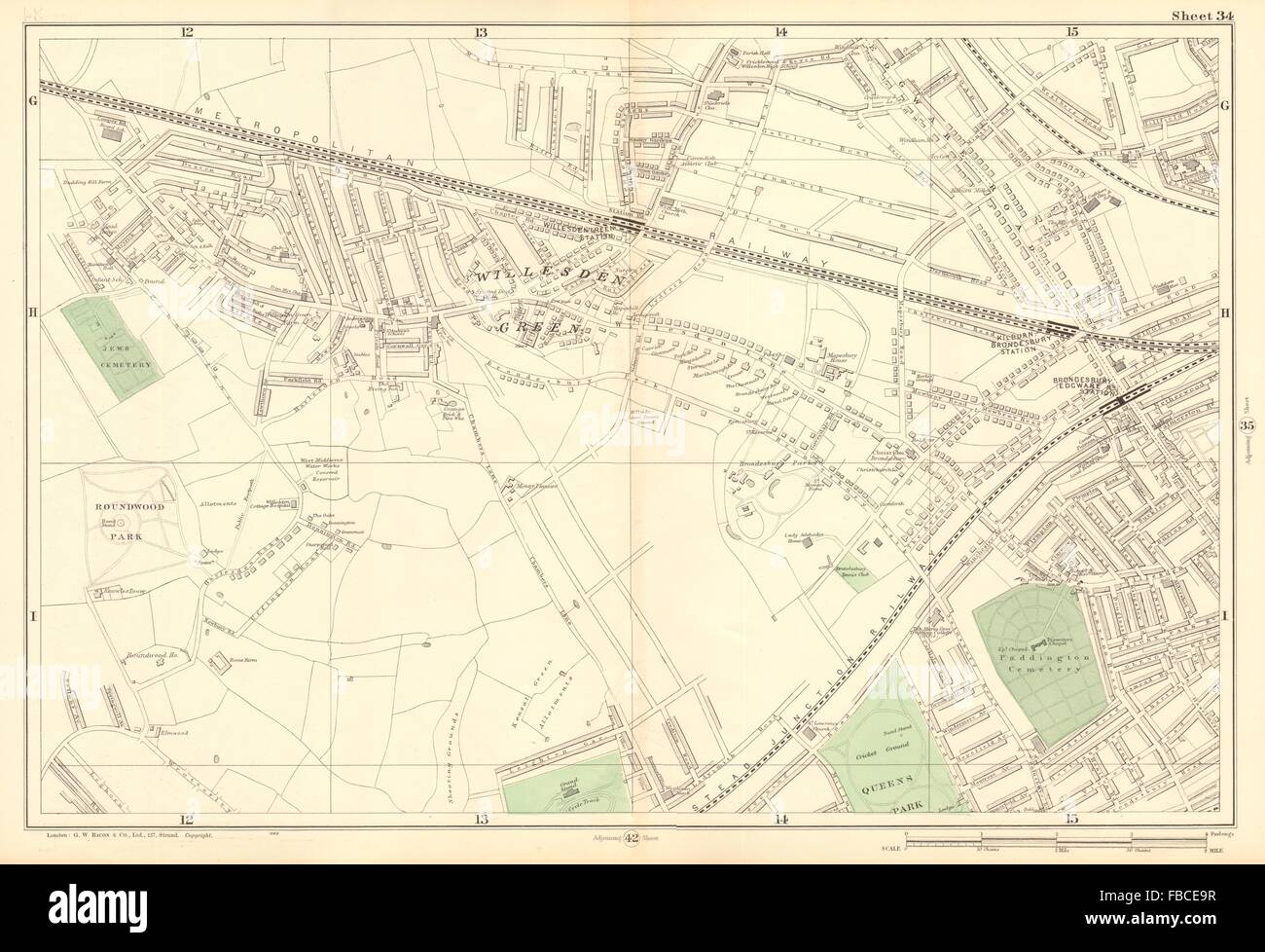 WILLESDEN GREEN Kilburn Brondesbury Queens Park Dollis Hill Kensal Rise 1903 map Banque D'Images