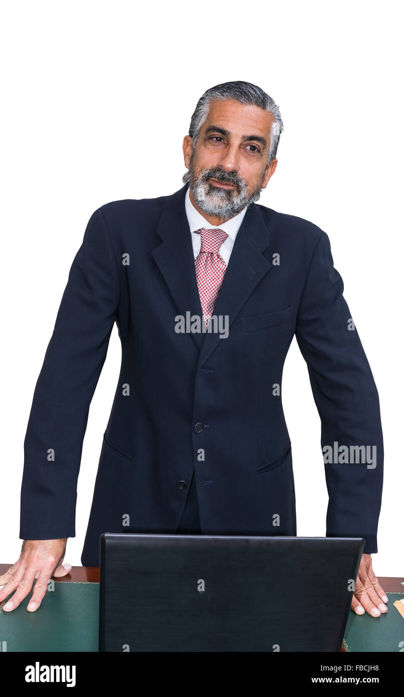 Handsome businessman dans son studio, en costumes, barbus, marquetés. Banque D'Images