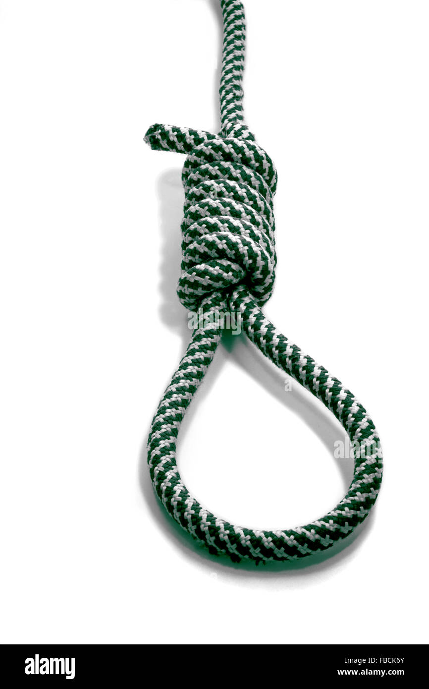 Une découpe traditionnelle de corde Noose de Hantman réalisée à la main sur fond blanc Banque D'Images