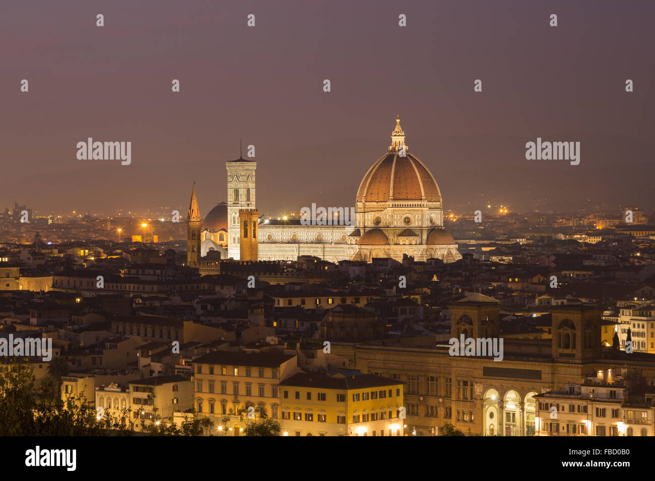La cathédrale de Florence de nuit, centre historique, Florence, Toscane, Italie Banque D'Images