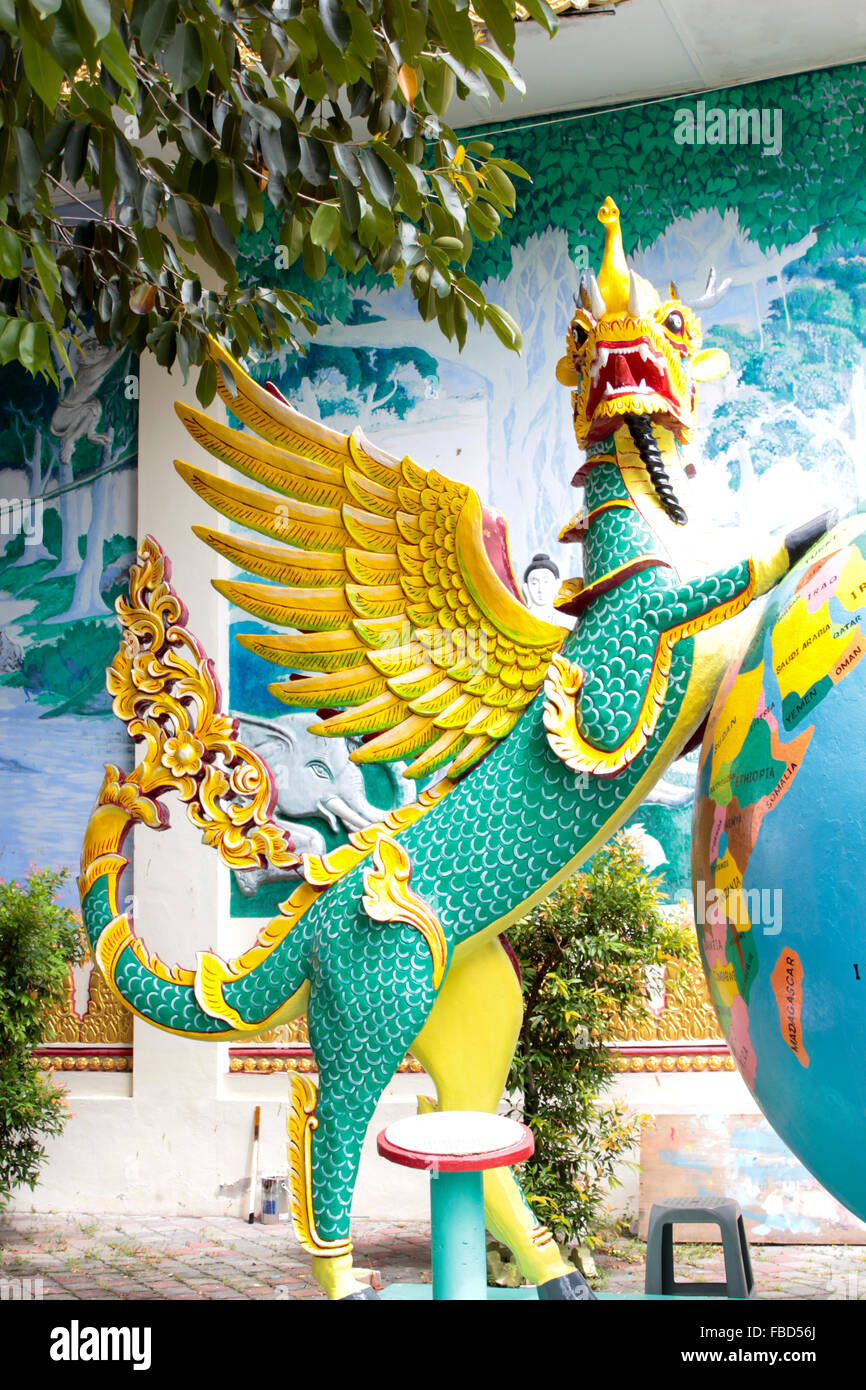 Détails de l'Dhamikarama Temple Birman à Penang, Malaisie Banque D'Images