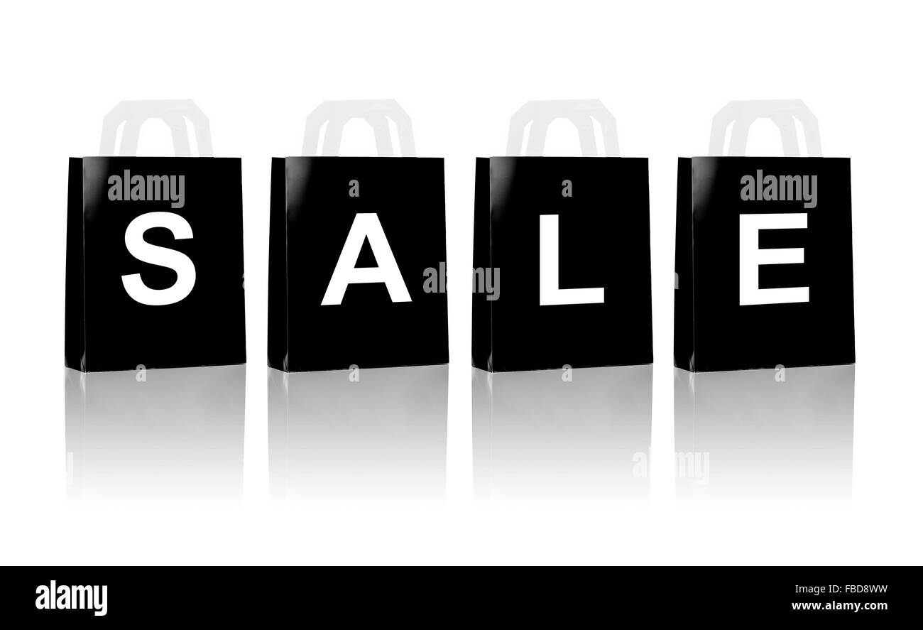 De nombreux sacs noir avec vente mot Banque D'Images