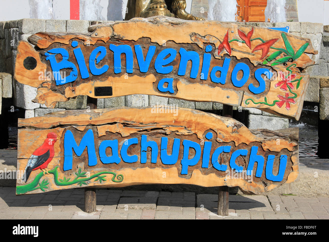 Bienvenidos a Machu Picchu - Welcome Sign Banque D'Images