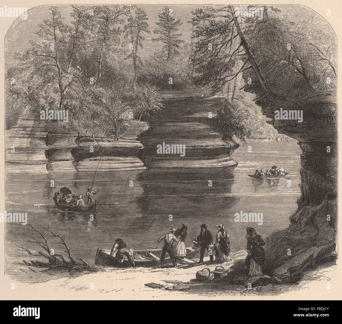 Le Wisconsin : Steamboat Rock, Wisconsin River, antique print 1874 Banque D'Images