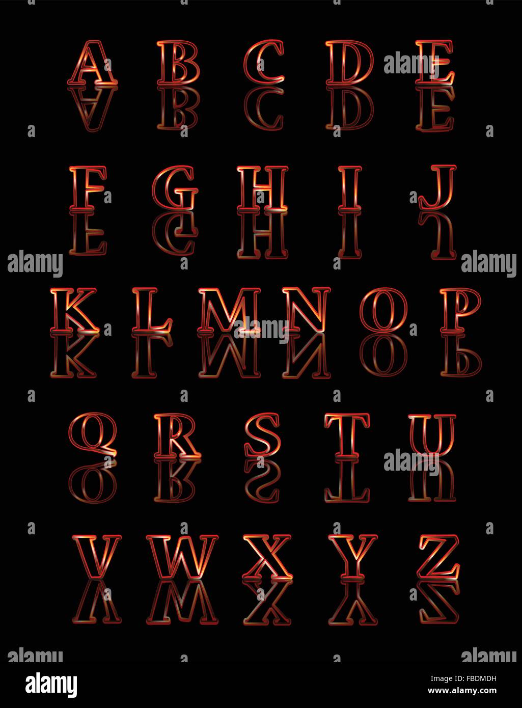 Un compte or et rouge sur un fond noir de l'alphabet Illustration de Vecteur